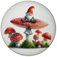 Speecheese Gartenzwerg auf einem Fliegenpilz Magnet rund Zauberhafter Rot-Weißer