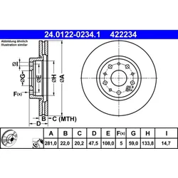 Bremsscheibe ATE 24.0122-0234.1 (2 Stk.) für Lancia Thesis