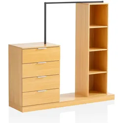 Garderobe FineBuy Kleiderschrank Eiche 145 cm Schubläden Regal Kleiderstange