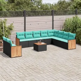 vidaXL Gartensofa-Set mit Kissen, schwarzes Polyrattan