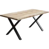 Esstisch HOME AFFAIRE "Tristano", beige (natur, schwarz, natur), B:160cm H:77cm T:90cm, Tische, Rechteckiger Esstisch Esstisch Holz-Esstische, Eiche massiv natur geölt, mit echter Baumkante