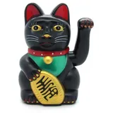 Starlet24 winkende Glückskatze Winkekatze Lucky Cat Maneki-Neko Katze Glücksbringer (Schwarz, 13cm)