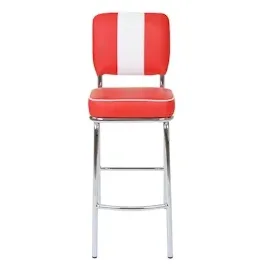 Mendler 2er-Set Barhocker Avellino, Barstuhl Tresenhocker, Retro 50er Jahre Design, Kunstleder FSC® ~ rot-weiß