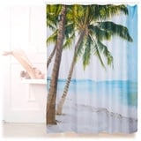 Relaxdays Duschvorhang Strand mit Palmen 180,0 x 180,0 cm