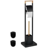 Relaxdays WC-Garnitur Bambus & Edelstahl Schwarz/Natur