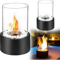 XINZI Tischkamin - Edelstahl, Ethanol Feuerstelle, für den Innen- und Außen, inkl. Steine, Glaskamin, Glasfeuer, Tisch-Dekofeuer, φ 16cm * H 27cm