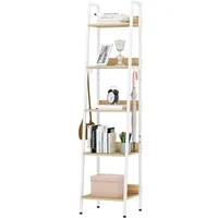 5-stufiges Leiterregal Mit 4 Abnehmbaren Haken, Vintage-industrie-stil, Metallrahmen, Mdf, Weiß, 40 X 170 X 36 Cm.