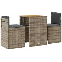 vidaXL 3-tlg. Bistro-Set mit Kissen Grau Poly Rattan