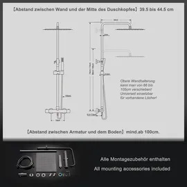 dylin gmbh Görbach Thermostat Duschsystem Komplettset Gunmetal Grau 30x30cm
