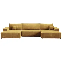 bromarkt Ecksofa PABLO U-Form mit Schlaffunktion, Beige, Cord Wohnlandschaft mit Bettkasten - 4 Stk - POSO 01 - Gelb