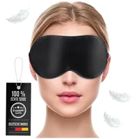 Liebesfreunde Schlafmaske Premium Augenmaske aus echter Seide - Schlafmaske für Frauen Männer, hautfreundlich schwarz
