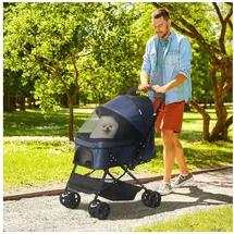 PawHut Hundebuggy Hundewagen für kleine Hunde und Katzen Oxford Blau 76,5 x 52 x 95 cm
