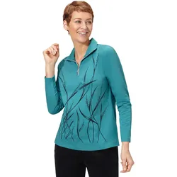 Langarm-Poloshirt CLASSIC BASICS "Winter-Shirt", Damen, Gr. 48, blau (wintertürkis, gemustert), 100% Baumwolle, unifarben, ohne Ausschnitt, Langarm, Shirts