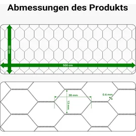Wiltec Volierendraht 5 x 0,5 m, Hasendraht mit 13 mm Maschenweite, Sechseckgeflecht Stahl verzinkt, wetterfester Hühnerdraht für Gehege