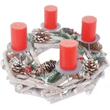 MCW Adventskranz Rund Holz, Ø 35cm mit Kerzen Rot,