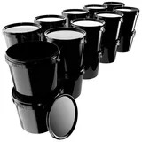 FixedByU 20x Eimer Mit Deckel 5l Schwarz Rund | Kunststoff Lebensmittelecht, Luftdicht Und Stabil | Mit Griff Für Lebensmittel Chemie Waschpulver Klebstoffe Geeignet