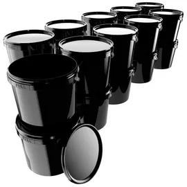 FixedByU 20x Eimer Mit Deckel 5l Schwarz Rund | Kunststoff Lebensmittelecht, Luftdicht Und Stabil | Mit Griff Für Lebensmittel Chemie Waschpulver Klebstoffe Geeignet