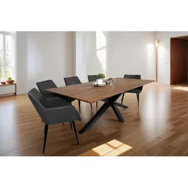 sam möbel gmbh Esstisch, 220x100cm Akazie massiv nussbaumfarben schweizer Kante Spider-Gestell ABBY - Braun,