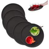 Relaxdays Tablett, 5x Serviertablett 5er Set, rutschfeste Oberfläche, rundes Kellnertablett, Getränke, Gastronomie, Ø 35 cm, schwarz