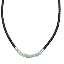 KUZZOI Lederkette Glas Beads 925 Silber 50 Herren 