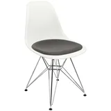 Vitra Stuhl Eames Plastic Side Chair  83x46.5x55 cm weiß mit Sitzpolster dunkelgrau, Gestell: verchromt, Designer Charles & Ray Eames