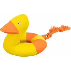 Trixie Schwimmspielzeug Aqua Toy Ente am Seil, 20 cm, Gelb/Orange (Quietscher), Hundespielzeug