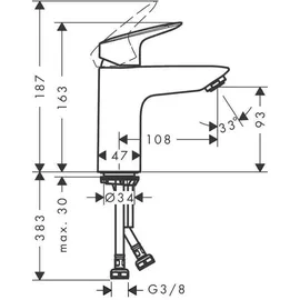 Hansgrohe Logis 100 mit Push-Open Ablaufgarnitur - Waschtischarmatur Ablauf, Wasserhahn Bad mit Auslauf Höhe 100mm, Mischbatterie Waschbecken wassersparend (EcoSmart), Mattschwarz