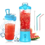 Vaeqozva 600ml Tragbarer Mixer Smoothie Blender To Go Mixer Smoothie Maker Klein Blender Mini Standmixer USB mit 6 Klingen für Saft Shake Smoothie Marmelade für Outdoor Sport Reisen,Blau