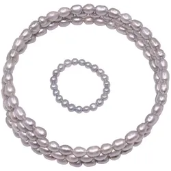 Schmuckset FIRETTI "Multipack Schmuck Geschenk Ring Wickelarmband", grau (silbergrau), Schmuck-Sets, Damen, Perlen, Made in Germany - mit Süßwasserzuchtperlen