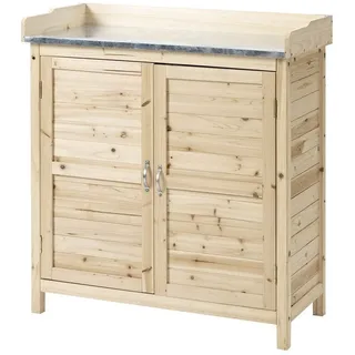 Outsunny Gartenschrank Pflanztisch mit Unterschrank, Holz, Geräteschrank mit 2 Einlegeböden, Geräteschuppen, Garten Schuppen, Natur Aosom