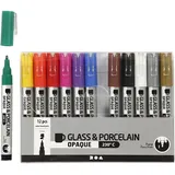 Creativ Company Glas-/Porzellanmalstifte Glas-/Porzellanmalstift, Sortierte Farben, Strichstärke 1-2 mm, Halbdeckend, 12 Stk, Kreativ Box