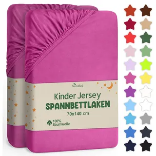 NatureMark 2er Pack Kinder Jersey Spannbettlaken, Spannbetttuch 100% Baumwolle in vielen Größen und Farben MARKENQUALITÄT ÖKOTEX Standard 100 | 70x140 cm - pink