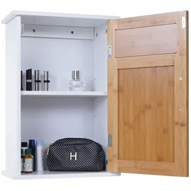 Mendler Hängeschrank HWC-A85, Badschrank Wandschrank Bambus, 52x35x21cm weiß