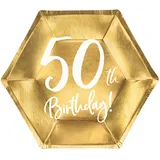 OEM Partydeco Teller Zum 50. Geburtstag, Gold, 20 Cm / 6 Stück
