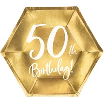 OEM Partydeco Teller Zum 50. Geburtstag, Gold, 20 Cm / 6 Stück