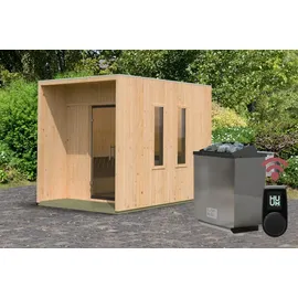 Karibu Laguna inkl. 9 kW Bio-Kombiofen + int. Steuerung + Dachkranz