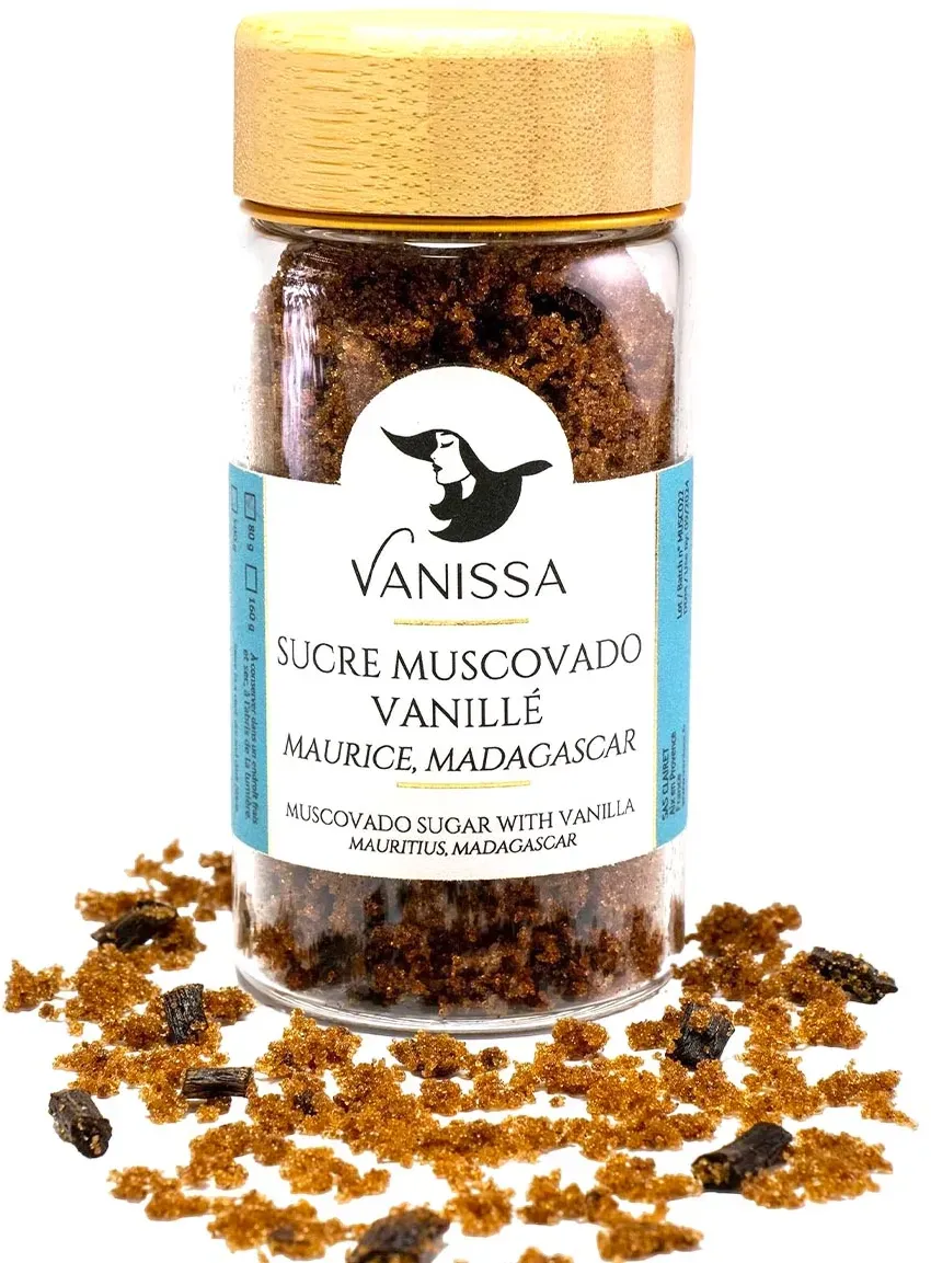 Vanissa Brauner Muscovado-Zucker mit Vanille Rohrzucker & Vanille 80 Gramm