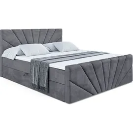 altdecor Boxspringbett mit Fußteil, H4 Matratze und Topper - 180x200 cm - MILTIO-Z - Dunkelgrau Samt - Polsterbett mit Bettkasten und Lattenrost, ... - Dunkelgrau