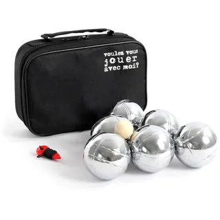 toboli Boule Set 6 Metall Kugeln 7,3 mm Durchmesser mit Zielkugel Schweinchen,Abstandsmesser, Kugelspiel Freizeit