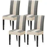 DAZSIAZ Stretch-Stuhlhussen, 4er-Set, Gestreifte Stuhlhussen mit Hoher Rückenlehne, Abnehmbare, Waschbare und Staubdichte Möbelbezüge für Küche und Bankett(Beige-Gray,M)