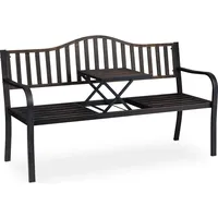 Relaxdays Gartenbank mit Klapptisch Blauche/Schwarz