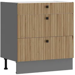 Küche AVA Artisan Unterschrank 80 cm Lamellenoptik Küchenzeile Einbauküche