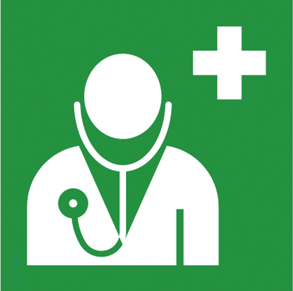 Rettungsschild als Symbol Arzt nach ISO 7010
