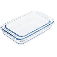 Relaxdays Auflaufform Set, 2 Größen, Glas, Ofenformen für Lasagne,