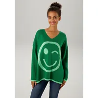 Aniston CASUAL Strickpullover mit eingestricktem Smiley Grün 32/34