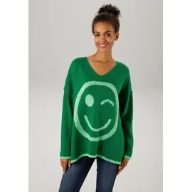 Aniston CASUAL Strickpullover mit eingestricktem Smiley Grün 32/34