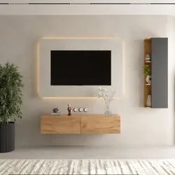 TV Wohnwand Set 140 cm TV Board mit Seiteschrank Gold Eiche