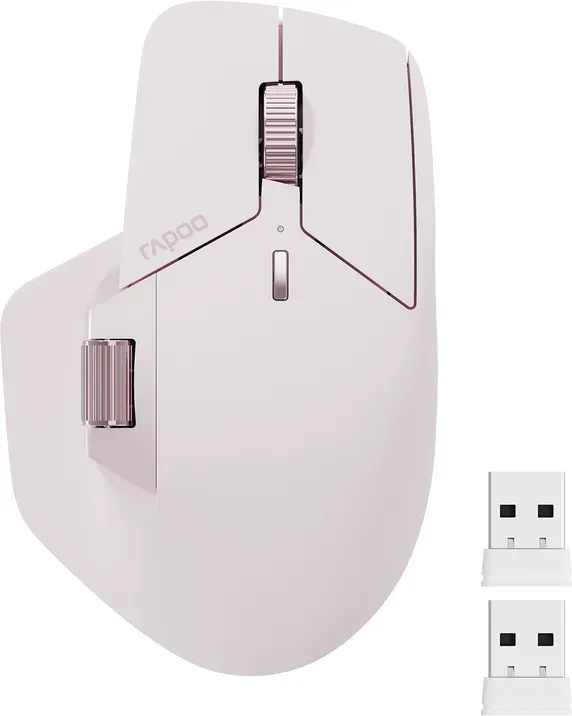 Rapoo MT760Mini Bluetooth-Funkmaus – Bluetooth 5.0 und 2,4-GHz-Multimode-Verbindung, unterstützt bis zu 4 Geräte, M+ Cross Computer-Technologie, 11 programmierbare Tasten – Pink