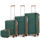 KONO Kofferset 4-teiliges Reiseset, ABS-Hartschalenkoffer (XL/L/M) + Kosmetikkoffer, (4 tlg) braun|grün