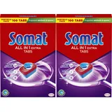 SOMAT All in 1 Extra Spülmaschinen Tabs (2 x 100 Tabs), für strahlend sauberes Geschirr auch im Niedrigtemperatur-, Kurz- & Eco-Programm, entfernt Eingekrustetes und sorgt für brillanten Glanz